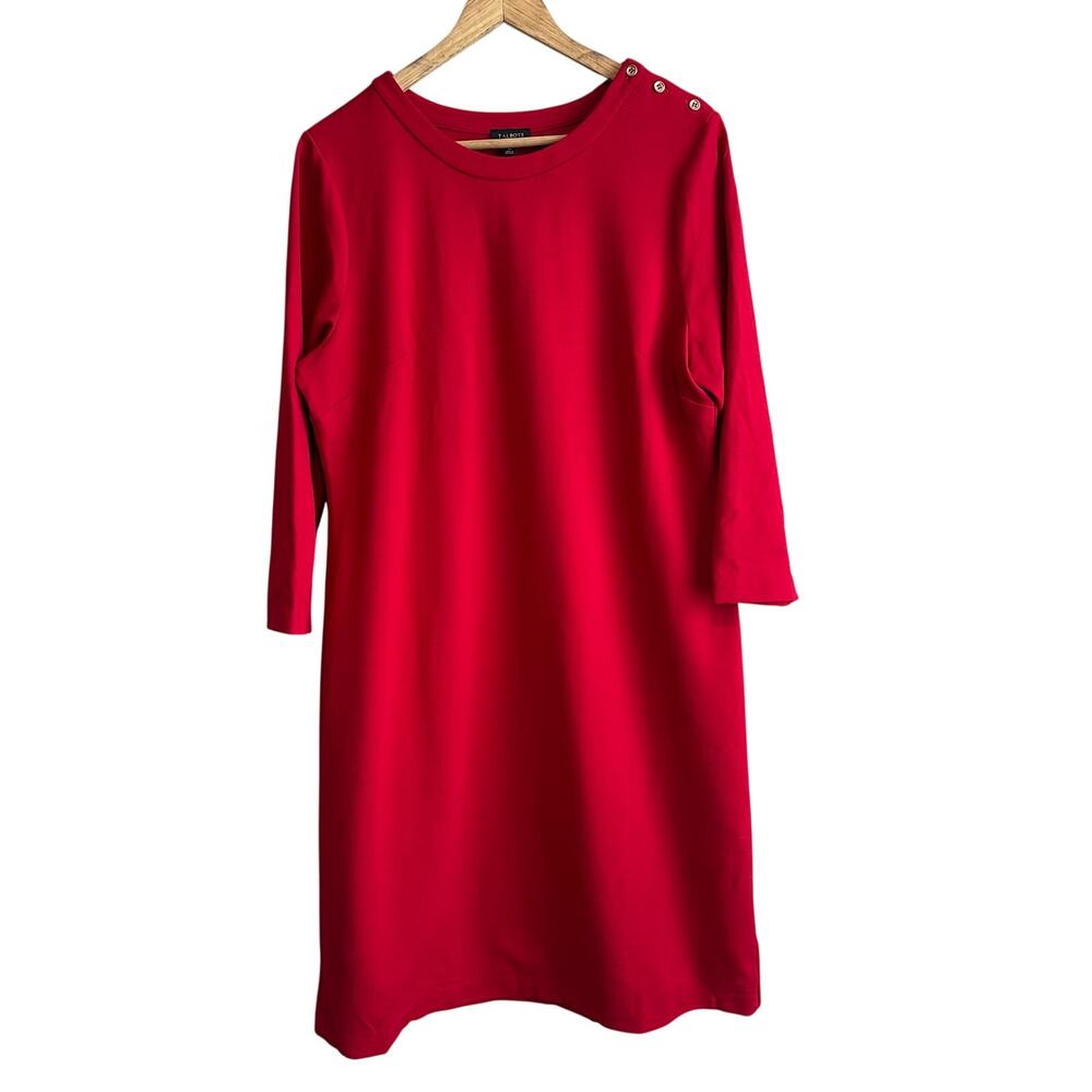 Talbots Long Sleeve Pull on Sheath Dress Gold Button Detail 16 Red